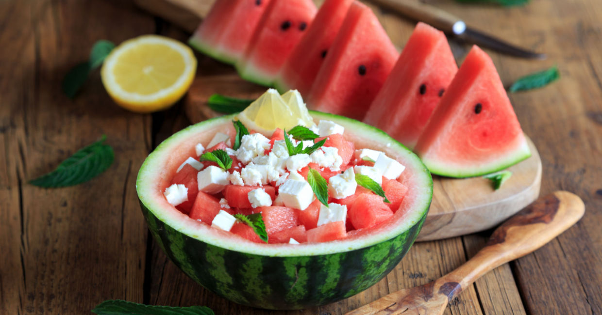Have a refreshing watermelon salad on your deck.