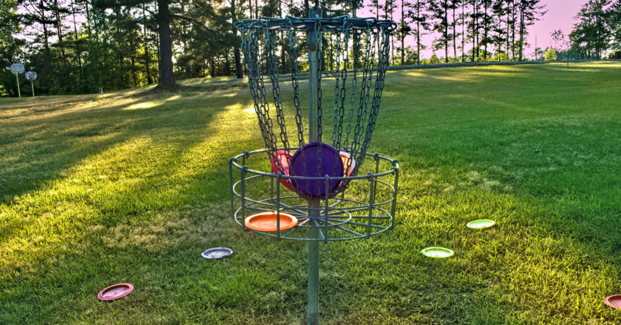 playing frisbee golf.