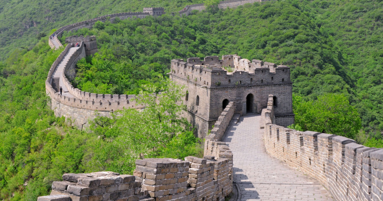 Hiking along the Great Wall of China.