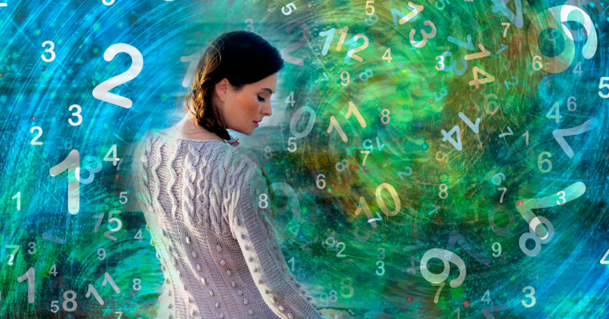 Woman surrounded by numerology.
