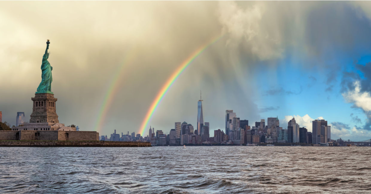 A double rainbow over New York City.