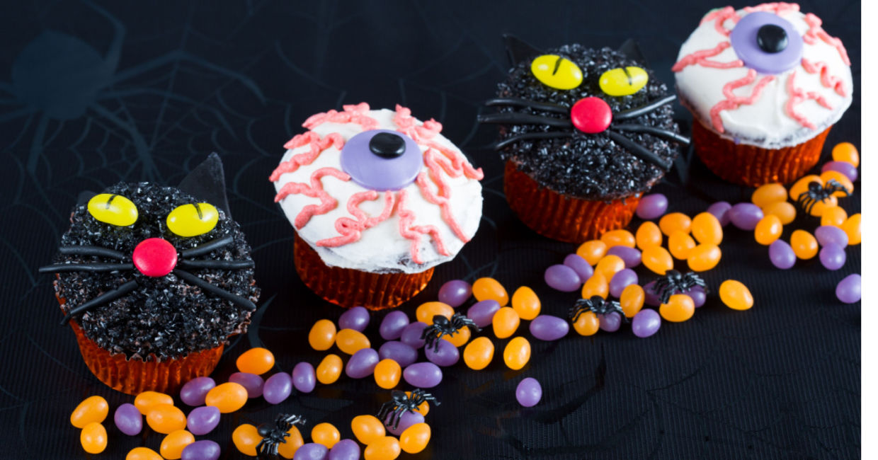 Spooky themed Halloween cupcakes.