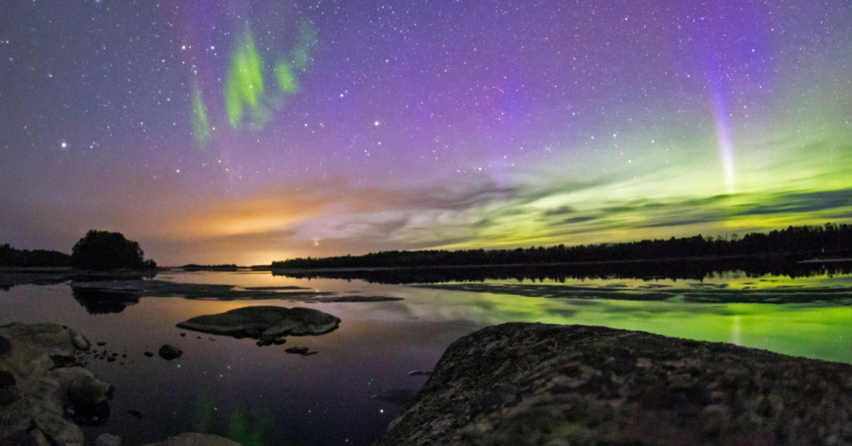 The Northern Lights over the skies of Voyageurs National Park.