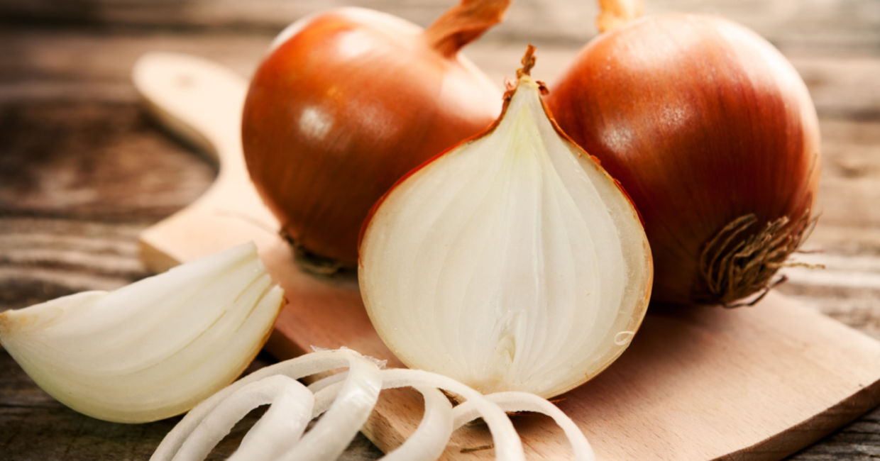 Chopped yellow onions.