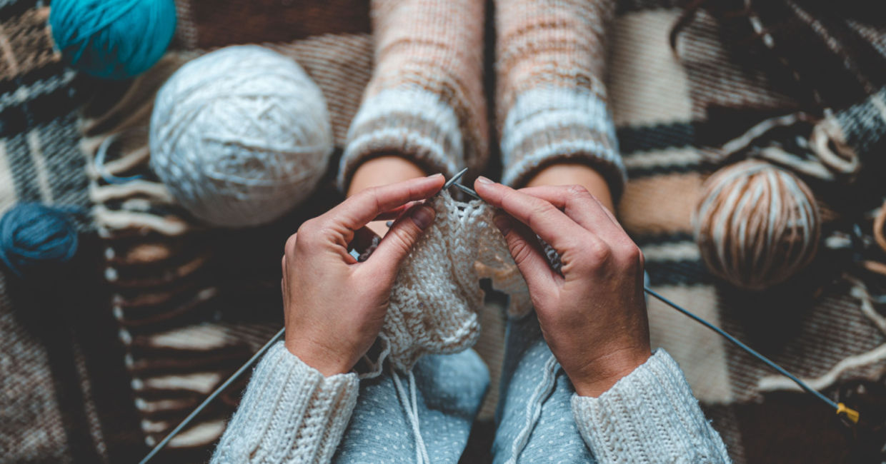 Cozy knitting woman.