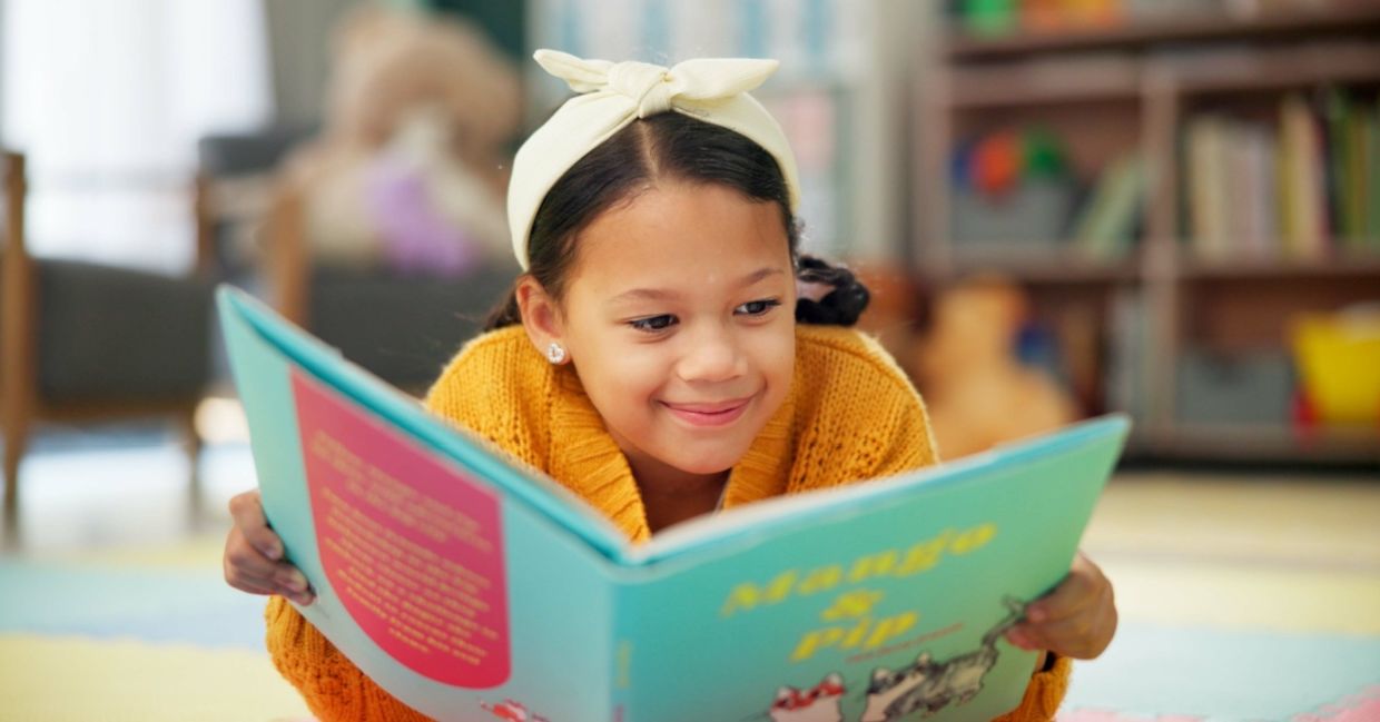 Reading at the library.