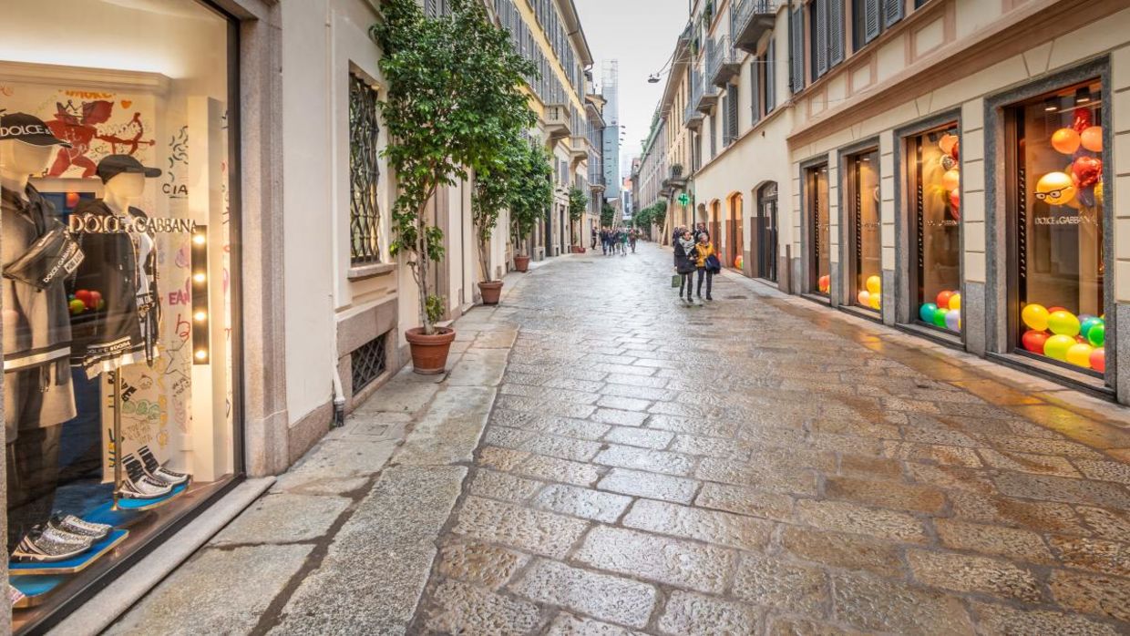 A pedestrian mall in Milan.
