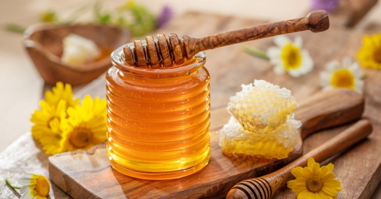 Organic honey in a jar.