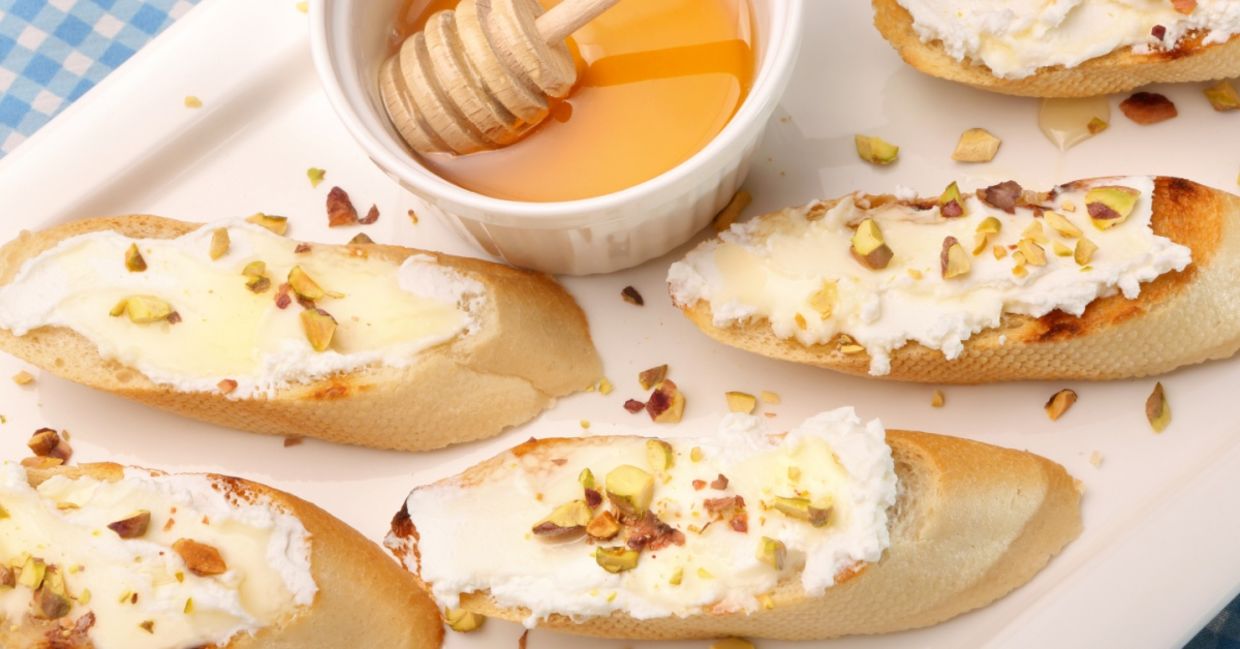 Goat cheese and honey for breakfast.