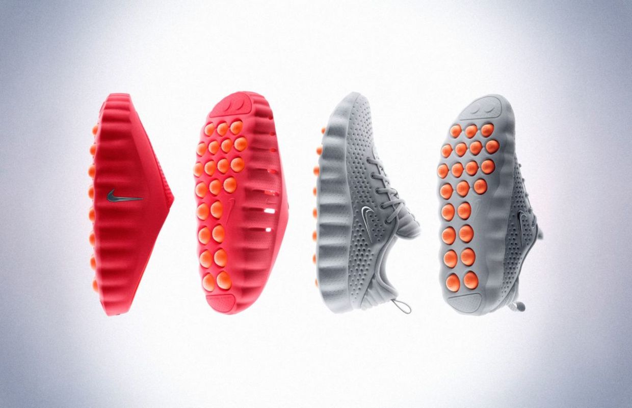 A row of Nike shoes.