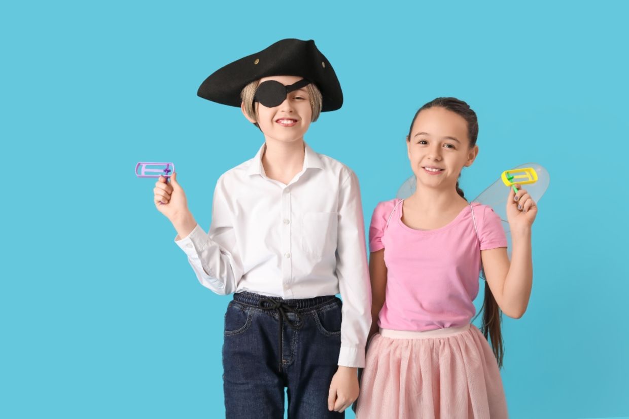 Two children dressed up for Purim.