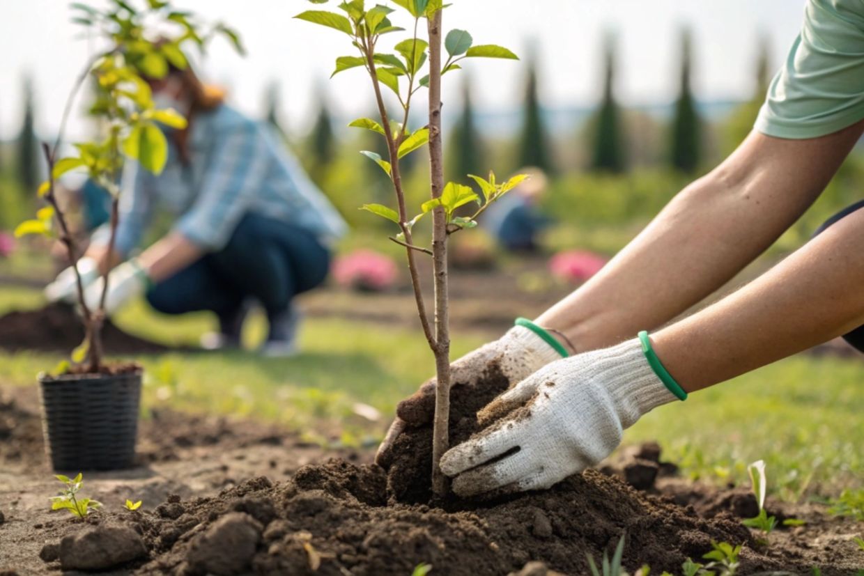 People planting trees.