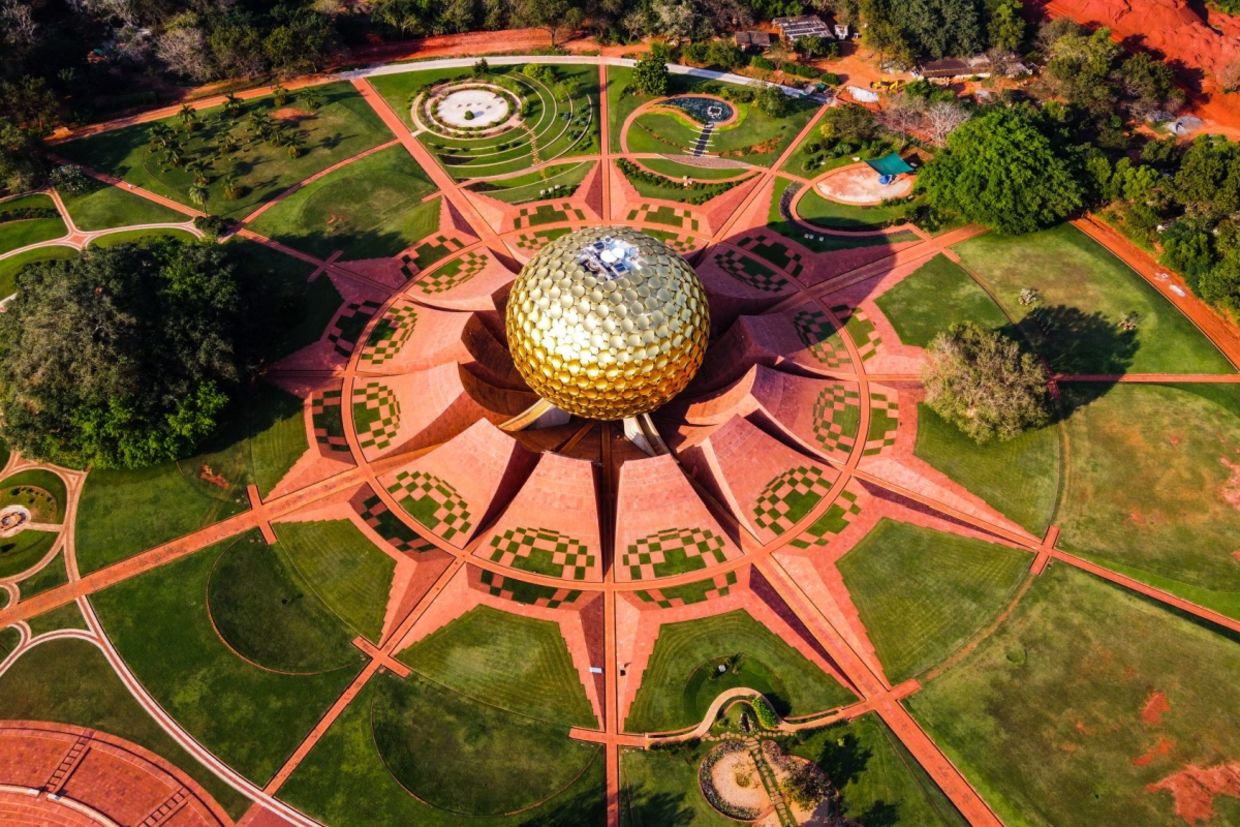 An aerial view of Auroville in India.