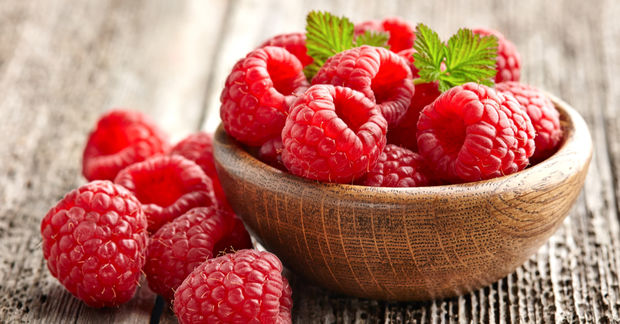 Raspberries in a bowl.