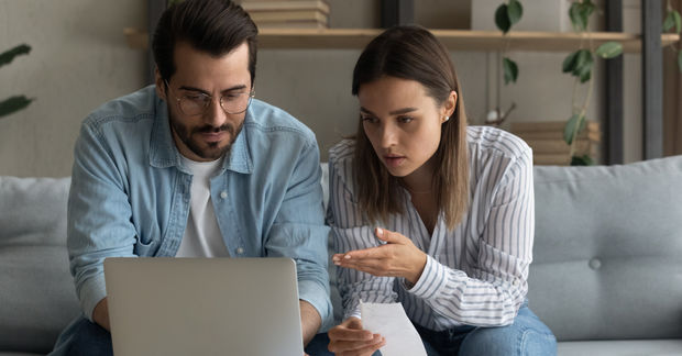 Couple Couple discuss finance as equals