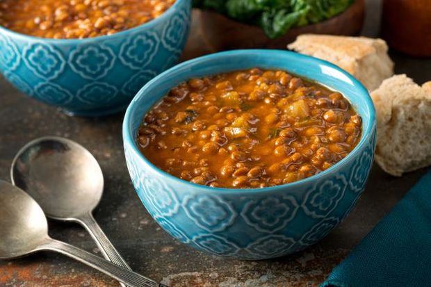 A bowl of lentils.